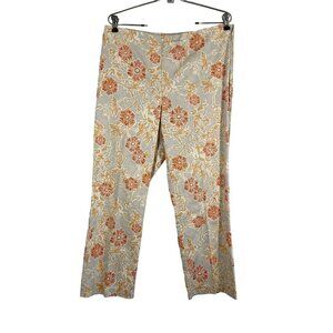 Sigrid Olsen Pant Women 12 Tan Straight Leg Ankle Floral Tropical Retro Western